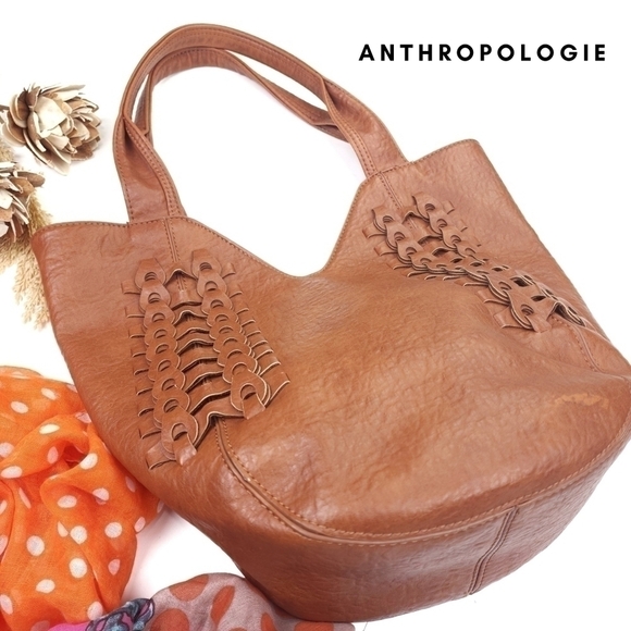 Anthropologie Camel Tan Brown Leather Hobo Tote - Picture 1 of 15